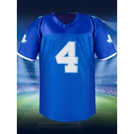 Men's #4 Blue American Football Jersey - V-Neck, 