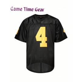 Men's #4 Embroidered Football Jersey - Breathable V-Neck, Casual Sports Shirt for Outdoor Activities & Parties, Black with Yellow Accents, Sizes S-XXXL