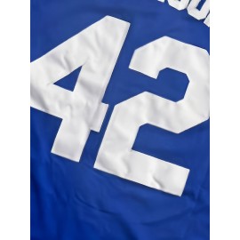 Men'S Baseball Jersey # 42 Blue Breathable V-neck Baseball Sports Shirt S-3XL