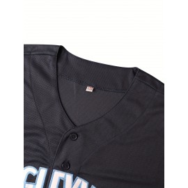 Men'S Black # 7 Baseball Shirt, Classic Letter Embroidery Design, Breathable Button Style Short Sleeved Shirt, Suitable For Training And Games, SizS--XXXL