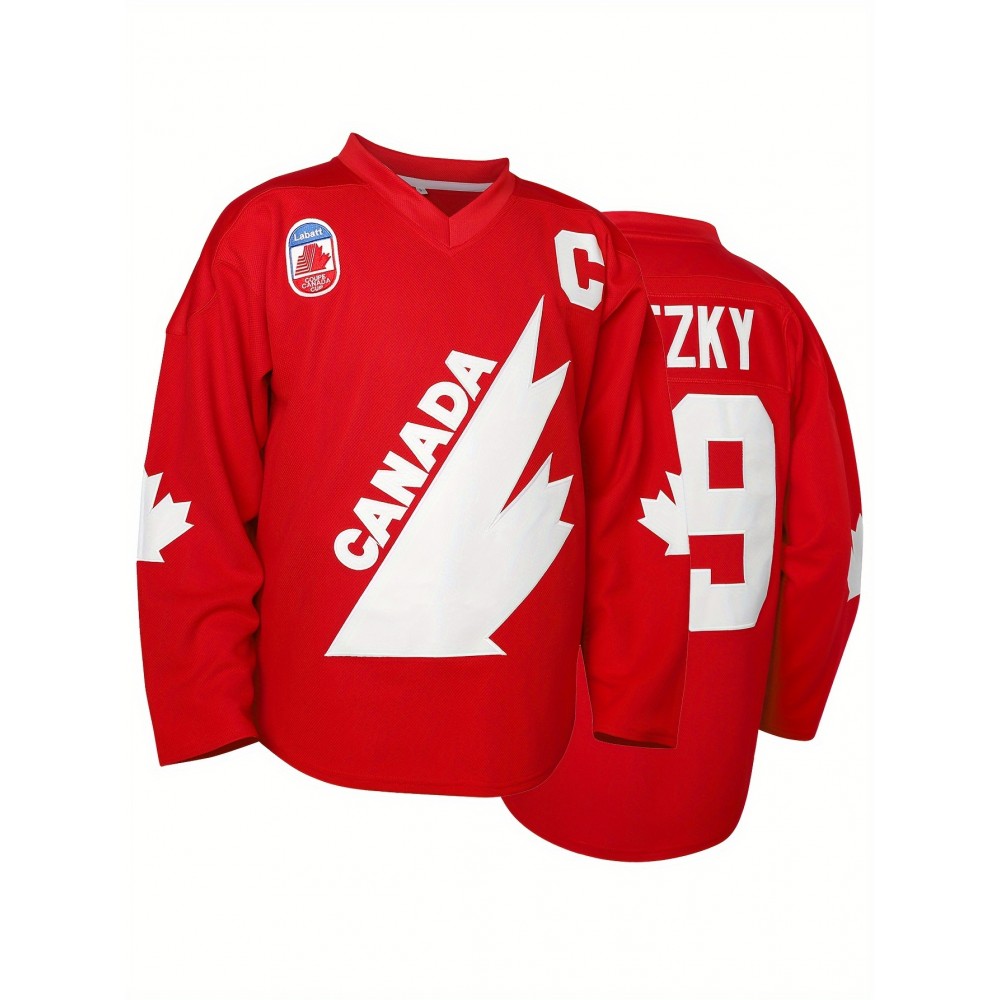 1pc Canada Hockey Jersey, Men's Long Sleeve V-Neck Polyester Pullover with Letter & Number, Loose Fit Sports Top for Training, Casual & Team Sports - Red & White, Sizes S-3XL, Athletic Clothing|Patriotic Design|Durable Wear 1pc Canada Hockey Jersey, Men's Long Sleeve V-Neck Polyester Pullover with Letter & Number, Loose Fit Sports Top for Training, Casual & Team Sports - Red & White, Sizes S-3XL, Athletic Clothing|Patriotic Design|Durable Wear