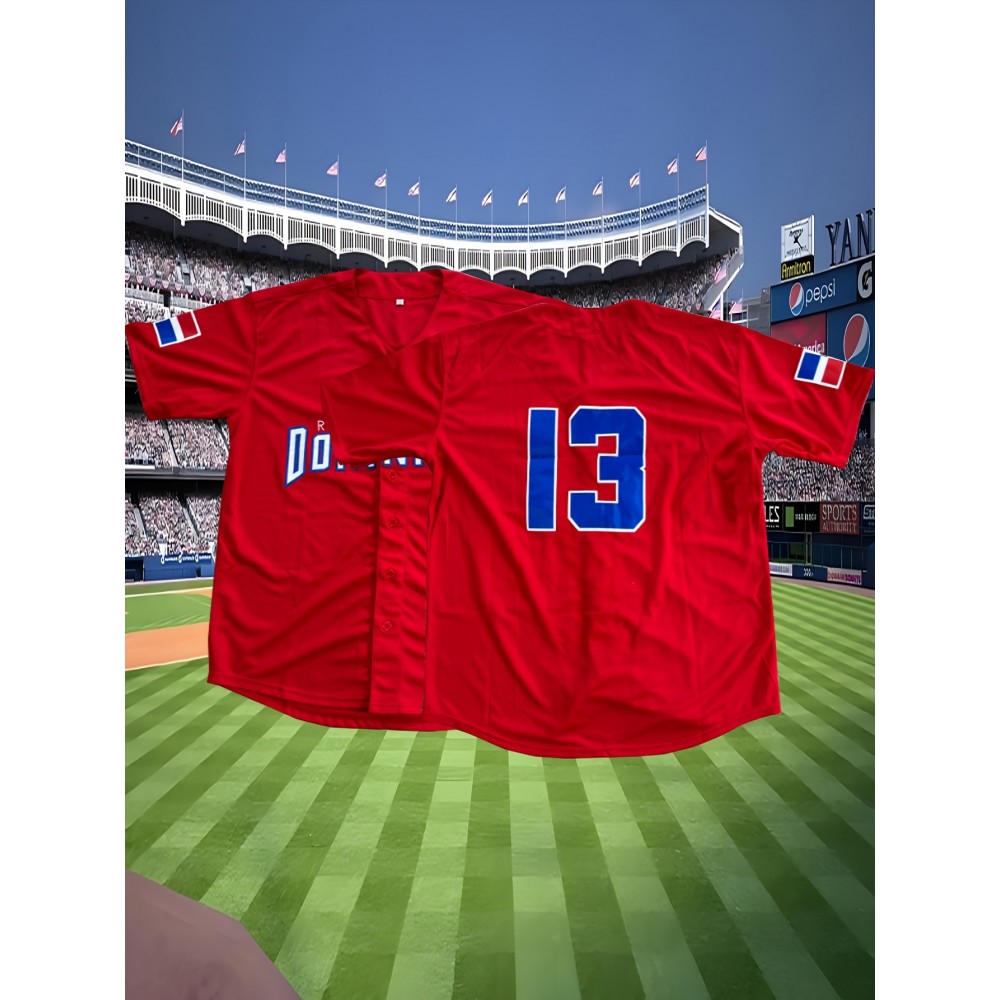 Men'S American # 13 Red Baseball Jersey, Suitable For Team Training And Street Activities, Worn In Spring, Summer, And Autumn, Size S-3XL Men'S American # 13 Red Baseball Jersey, Suitable For Team Training And Street Activities, Worn In Spring, Summer, And Autumn, Size S-3XL