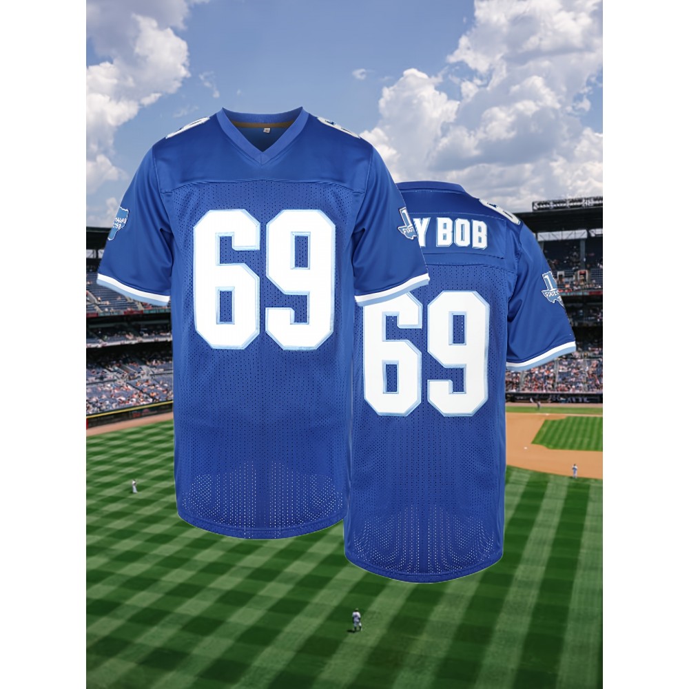 Men's #69 Embroidered Blue Football Jersey - Breathable V-Neck Sports Top with Men's #69 Embroidered Blue Football Jersey - Breathable V-Neck Sports Top with