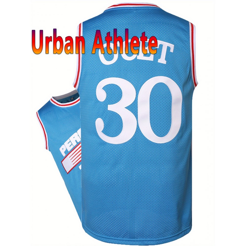 Men's #30 Blue Basketball Jersey - Breathable Sleeveless V-Neck Embroidered Uniform, Loose Fit for Sports, Outdoor & Casual Wear, All-Season Comfort, Machine Washable, Basketball Clothes, Team Apparel, Sporty Look, Embroidered Detailing