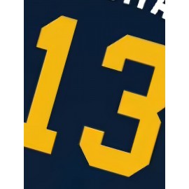 Men's Baseball Sweatshirt #13 Deep Blue V-Neck Polyester Letter Graphic Pullover, Loose Fit for Casual, Team Sports, Outdoor, and Casual Attire, Sizes S-3XL