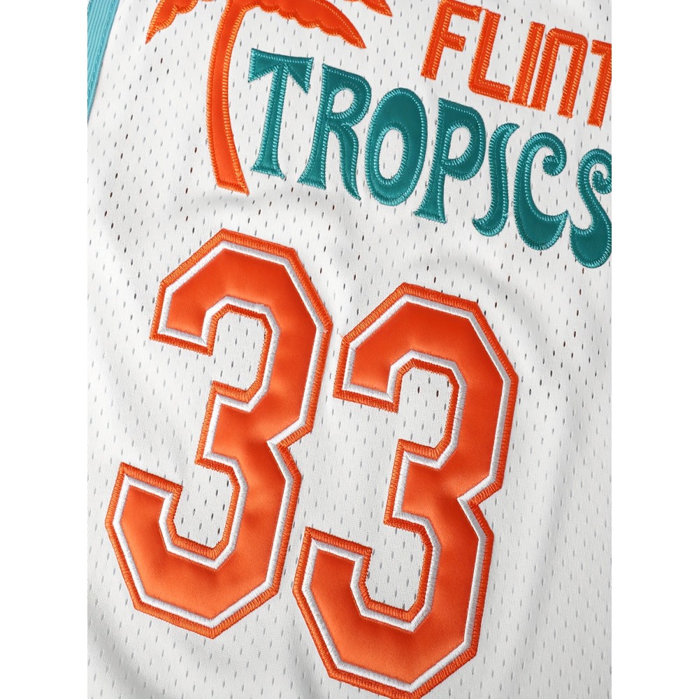 White FLINT TROPICS #33 Embroidery Design Men'S Basketball Jersey, Retro Breathable Round-neck Sleeveless Sports Training Uniform, Summer Party And Street White FLINT TROPICS #33 Embroidery Design Men'S Basketball Jersey, Retro Breathable Round-neck Sleeveless Sports Training Uniform, Summer Party And Street