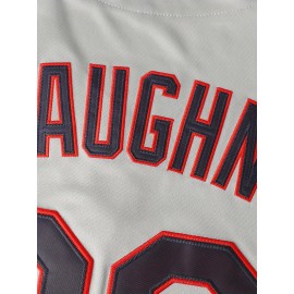 1pc Cleveland Sports Men's Baseball Jersey - V-Neck Loose Fit Polyester Knit Top with VAUGHN 99 Design, Red & Blue Accents, All-Season Casual & Festive Wear for Baseball, Parties, Outdoor Activities, Sports Apparel, Sporty Vneck Style, Detailing