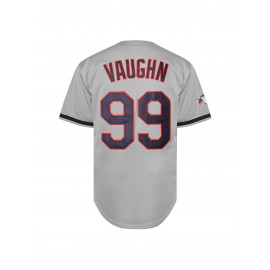 1pc Cleveland Sports Men's Baseball Jersey - V-Neck Loose Fit Polyester Knit Top with VAUGHN 99 Design, Red & Blue Accents, All-Season Casual & Festive Wear for Baseball, Parties, Outdoor Activities, Sports Apparel, Sporty Vneck Style, Detailing