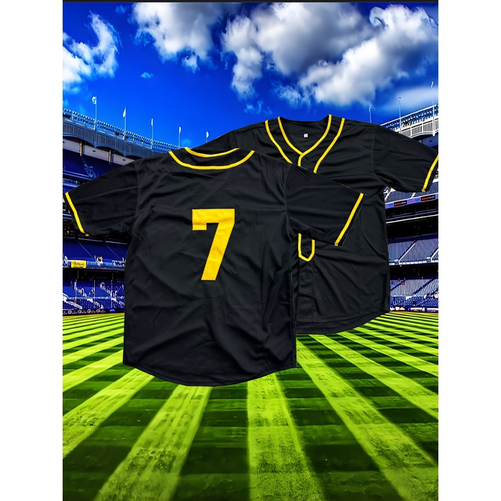 Men'S Baseball Jacket # 7 Black Breathable V-neck Knitted Micro Elastic Loose Fabric Men'S Baseball Jacket # 7 Black Breathable V-neck Knitted Micro Elastic Loose Fabric