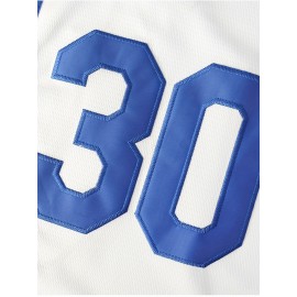 Men'S Retro Casual THE SANDLOT #30 Embroidery Design Short Sleeve V-neck Loose Button Up Shirt, Men'S Summer Baseball Jersey