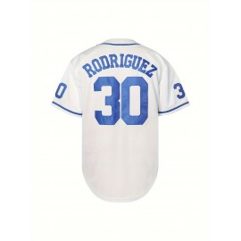 Men'S Retro Casual THE SANDLOT #30 Embroidery Design Short Sleeve V-neck Loose Button Up Shirt, Men'S Summer Baseball Jersey