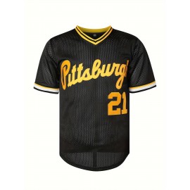 Men'S #21 Black Baseball Jersey - V-Neck, Polyester, Machine Washable - Perfect for Sports & Casual Wear
