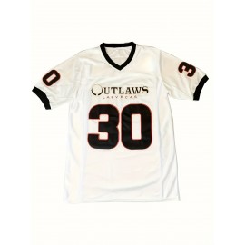 Men'S Outlaws Las Vegas 30 Jersey, White Polyester Sports Training Top, Breathable V-Neck, Casual Athletic Shirt, Sizes S-3XL, for American Football, Running, Training, Hiking, Beach, Casual Outings