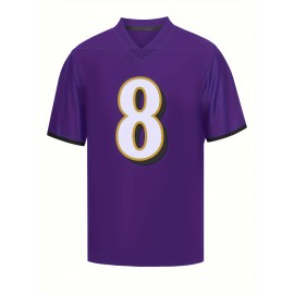 Men'S #8 Embroidered Sports Jersey - Polyester V-Neck Short Sleeve Top with Slight Stretch for Casual, Running, Training, Hiking - Universal Fit for Adults and Teens