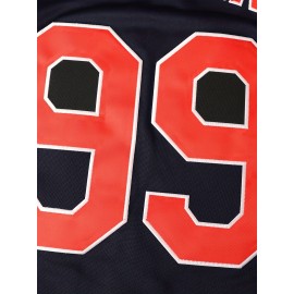 Men'S #99 Embroidered Baseball Jersey - V-Neck, Short Sleeve, Polyester - Perfect for Sports & Casual Wear, Deep Blue