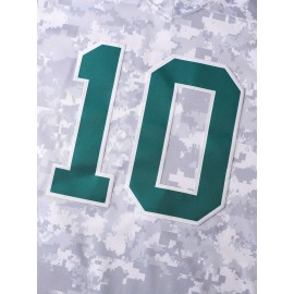Men's Camo Football Jersey #10, 100% Polyester V-Neck Sports Shirt, Letter & Number, Loose Fit for Training, Casual, Streetwear - Spring/Summer/Fall