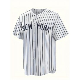 Men's New York 2 Baseball Jersey - Sporty V-Neck Button- Shirt with Pinstripes, Loose Fit All-Season Athletic Apparel for Team Sports, Casual Outings & Halloween Parties, Durable Sportswear, Comfortable Clothing