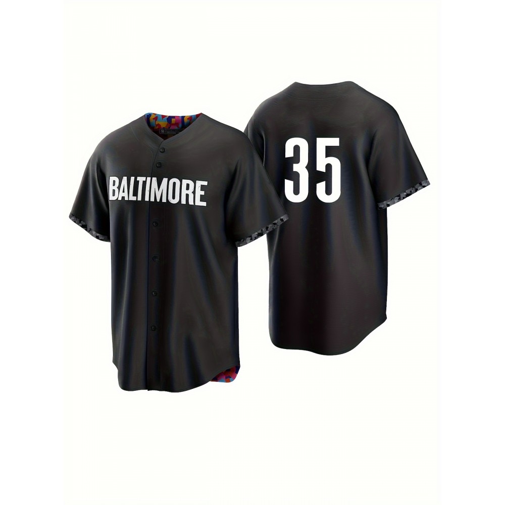 #35 Men'S Casual Embroidery Design Short Sleeve V-neck Loose Button Up Shirt, Men'S Baseball Jersey For Training And Games #35 Men'S Casual Embroidery Design Short Sleeve V-neck Loose Button Up Shirt, Men'S Baseball Jersey For Training And Games