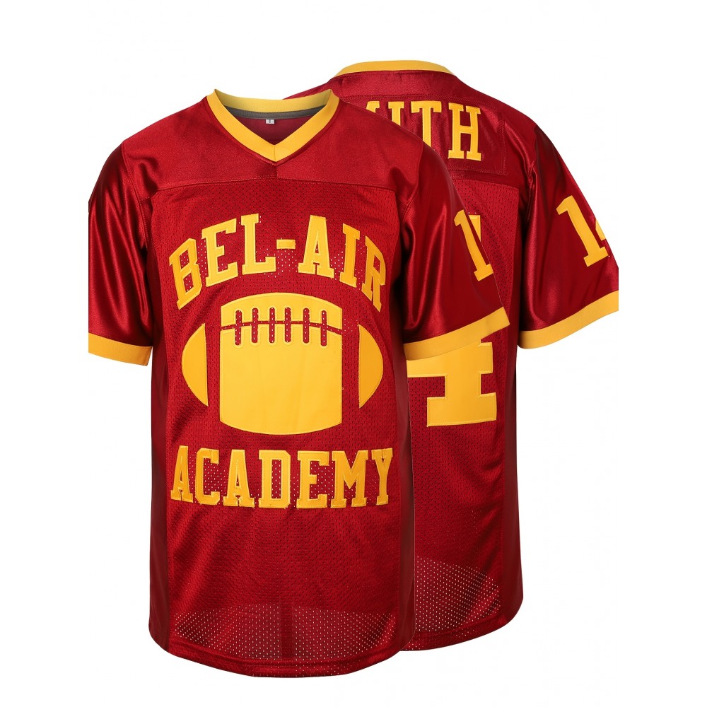 1pc Bel-Air Academy Men'S Football Jersey - All-Stitched Embroidery, V-Neck, Loose Fit, Breathable Polyester, Sports Style for Casual, Team Sports, Outdoor Activities - Versatile for All Seasons 1pc Bel-Air Academy Men'S Football Jersey - All-Stitched Embroidery, V-Neck, Loose Fit, Breathable Polyester, Sports Style for Casual, Team Sports, Outdoor Activities - Versatile for All Seasons