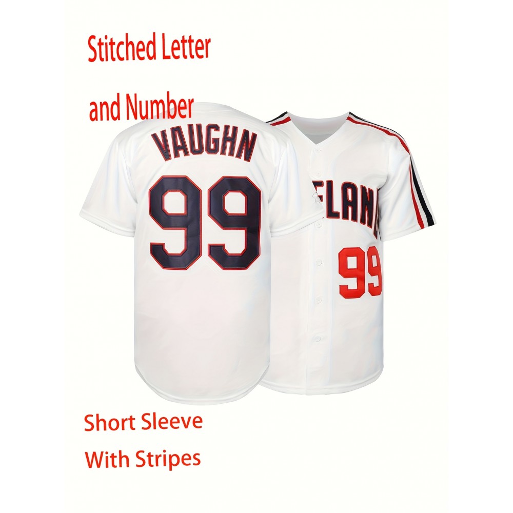 #99 White Jersey Men'S Embroidery Stitched Short Sleeve V Neck Loose Button Up Shirt, Men'S Baseball Jersey, Summer Party And Street #99 White Jersey Men'S Embroidery Stitched Short Sleeve V Neck Loose Button Up Shirt, Men'S Baseball Jersey, Summer Party And Street