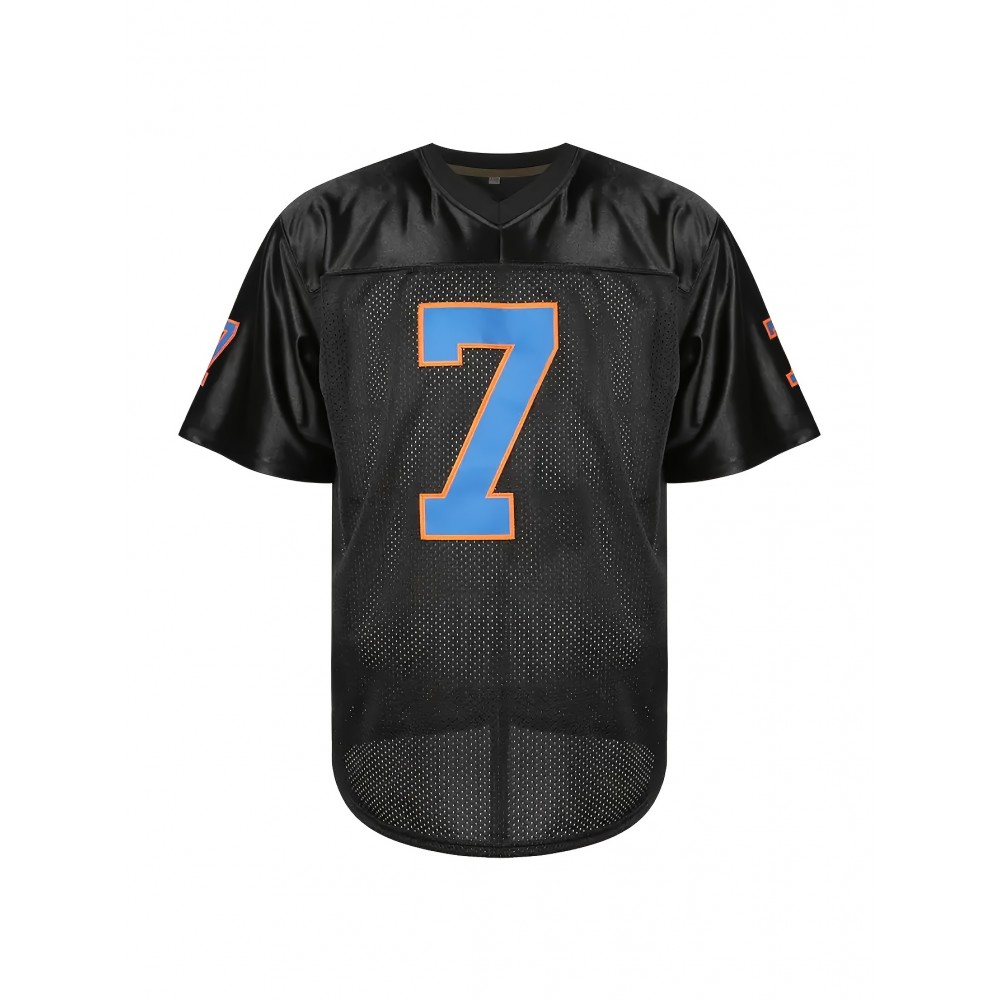 Men's #7 Breathable Rugby Jersey - Black and Blue, Comfortable Polyester V-Neck, Numbers for Sports Training, Casual Wear, Sizes S-3XL Men's #7 Breathable Rugby Jersey - Black and Blue, Comfortable Polyester V-Neck, Numbers for Sports Training, Casual Wear, Sizes S-3XL