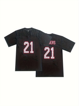 Men'S #21 Breathable Rugby Jersey - V-Neck, Short Sleeve, Classic Embroidered American Football Shirt for Training & Casual Wear