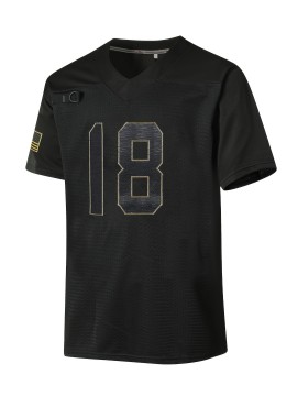 Men'S #18 Embroidered Rugby Jersey - Breathable V-Neck Short Sleeve Sports Shirt, Black with Golden & White Stripes, Classic American Football Training Uniform for All Seasons, Football Jersey