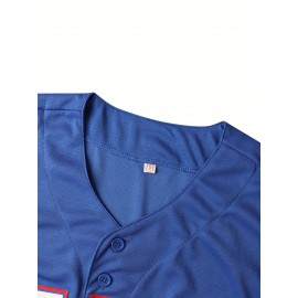 Men'S Blank Blue Embroidered Letter Baseball Jersey - V-neck Elastic Fit Suitable For Casual And Sports Wear S-3XL