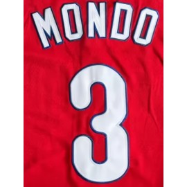 Men's Red #3 Philadelphia Lettered Baseball Jersey - V-Neck Short Sleeve Polyester Shirt, Loose Fit Button-Up for Sports & Casual Wear, Machine Washable, Sizes S-3XL, Outdoor Activity Apparel