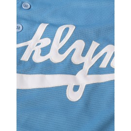 Men'S # 42 Blue Baseball Jersey V-neck Polyester Sports Top With Slight Elasticity, Loose Fit, Buckle Design, Letter And Number Patterns, Breathable And Comfortable, Suitable For Training, Leisure, Beach S-3XL