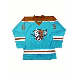 Men'S Vintage-Style Ice Hockey Jersey, S-3XL - Turquoise & Brown with Dog Design, V-Neck Captain'S Sweatshirt, Polyester, Machine Washable for Sports, Casual, Parties & Training
