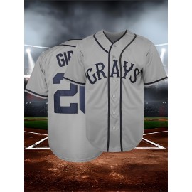 Men's #20 Embroidered Gray Baseball Jersey - Breathable V-Neck, 100% Polyester, Loose Fit for Sports, Casual & Outdoor Wear, Sizes S-3XL