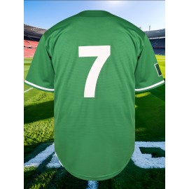 Men's V-Neck Baseball Jersey with Embroidered Green 