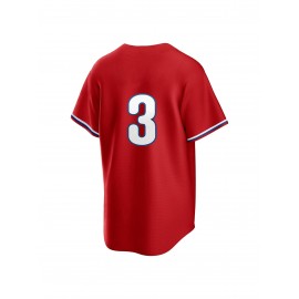 Men's Philadelphia #3 Retro Baseball Jersey - V-Neck Button-Up Loose Fit Breathable Shirt for Training, Competition & Casual Wear | All-Season Machine Washable Sportswear, Vintage Baseball Shirts