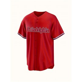 Men's Philadelphia #3 Retro Baseball Jersey - V-Neck Button-Up Loose Fit Breathable Shirt for Training, Competition & Casual Wear | All-Season Machine Washable Sportswear, Vintage Baseball Shirts