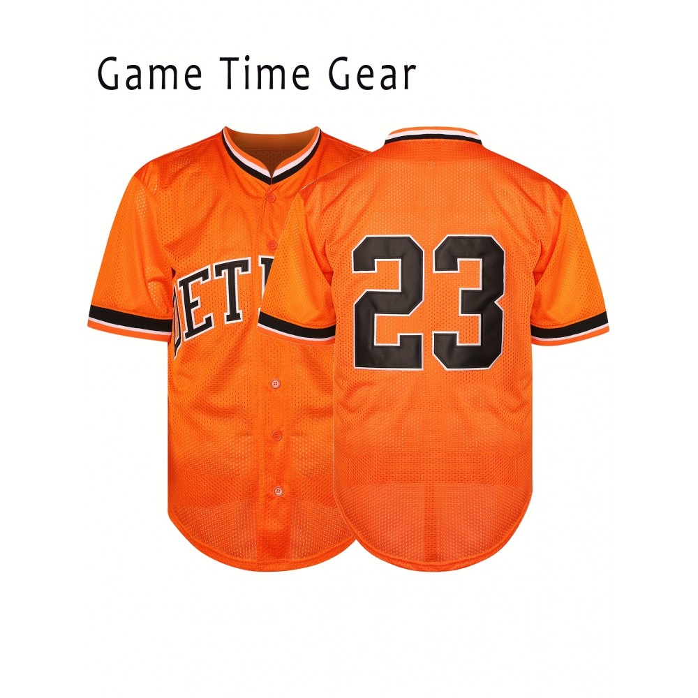 Men'S Baseball Uniform 23 Orange Shirt Breathable Striped Men'S Baseball Uniform Activity V-neck Short Sleeved Training Uniform S-3XL