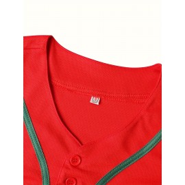 Men'S Classic Red Mexico 56 Baseball Jersey - V-Neck, Short Sleeve, Polyester - Ideal for Sports, Parties & Casual Wear