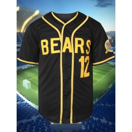 Men'S Chicano'S Bail Bonds Print Baseball Jersey, Polyester V-Neck Loose Fit Button Up Sports Style for Spring/Summer/Fall Casual Athletic Wear