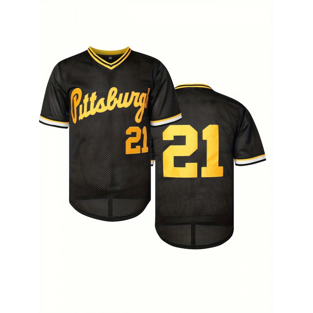 Men'S #21 Black Baseball Jersey - V-Neck, Polyester, Machine Washable - Perfect for Sports & Casual Wear Men'S #21 Black Baseball Jersey - V-Neck, Polyester, Machine Washable - Perfect for Sports & Casual Wear